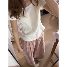 批发韩系简约休闲<b class='q'>运动服</b>套装女夏季穿搭修身白色短袖条纹阔腿裤两件套