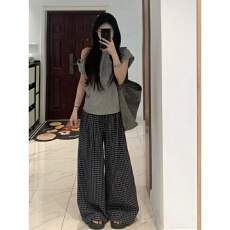 批发韩系休闲运动套装<b class='q'>女</b>夏季学生宽松显瘦时尚减龄斜肩短袖<b class='q'>长裤</b>两件套