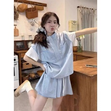 批发运动服套装女<b class='q'>夏</b>季时尚洋气学生宽松显瘦假两件短袖短裤休闲两件套