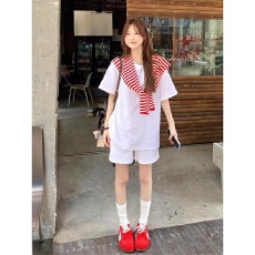 批发韩系简约时尚运动套装女<b class='q'>夏</b>季慵懒松弛宽松短袖短裤显瘦休闲两件套