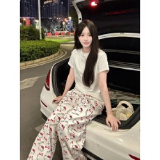 批发卡通少女休闲运动套装女<b class='q'>夏</b>季新款正肩显瘦上衣kitty长裤两件套潮