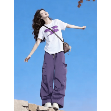 批发夏季高级感穿搭休闲<b class='q'>运动</b>套装<b class='q'>女</b>宽松短袖t恤显瘦百搭工装裤两件套