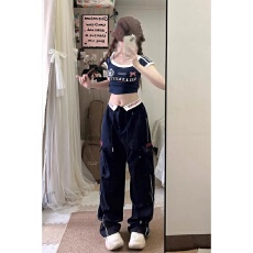 批发美式炸街<b class='q'>运动</b>套装<b class='q'>女</b>夏辣妹修身显瘦短袖T恤工装阔腿裤休闲<b class='q'>两件套</b>