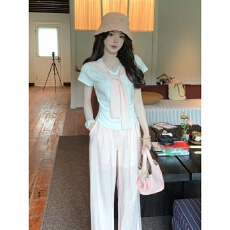 批发韩系<b class='q'>运动服</b>套装女夏季宽松显瘦时尚减龄短袖<b class='q'>T</b><b class='q'>恤</b>阔腿裤休闲两件套