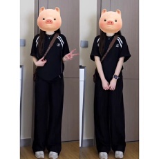 批发学院风<b class='q'>运动服</b>套装女夏季学生韩版宽松时尚短袖长裤休闲两件套跑步