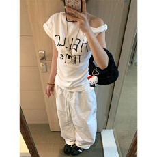 批发韩系别致休闲<b class='q'>运动服</b>套装女夏季百搭<b class='q'>修身</b>斜肩扭结短袖阔腿裤两件套