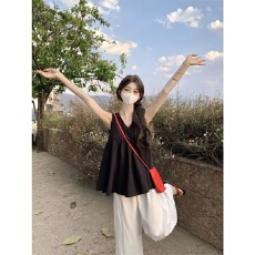 批发<b class='q'>气质</b>减龄休闲<b class='q'>运动服</b>套装女夏季法式设计感V领无袖上衣长裤两件套