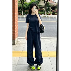 批发夏季新款日系少年感短袖运动<b class='q'>装</b>套<b class='q'>装</b>女上衣阔腿<b class='q'>裤</b><b class='q'>休闲服</b>宽松两件套