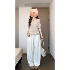 批发初夏绝美短袖<b class='q'>运动服</b>两件套女斜肩针织上衣阔腿裤休闲ootd穿搭套装
