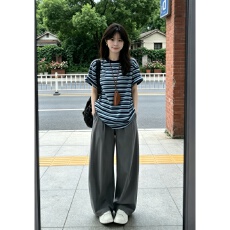 美式复古运动套装女夏季学生宽松显瘦时尚短袖阔腿裤休闲两件套潮