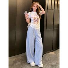 批发美式辣妹休闲<b class='q'>运动</b>套装女夏季甜美显瘦正肩短袖长裤两件套时尚穿搭