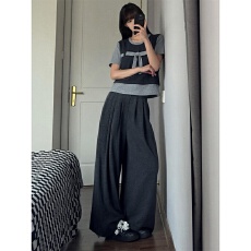 批发韩系松弛感休闲<b class='q'>运动服</b>套装女夏季时尚<b class='q'>百搭</b>蝴蝶结短袖阔腿裤两件套