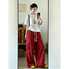 批发韩系穿搭休闲运动服女夏季宽松卡通短袖T恤时尚工装阔腿裤两件套