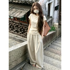 批发韩系高级感运动<b class='q'>套装</b>女夏季时尚穿搭一整套短袖阔腿裤休闲两件套潮