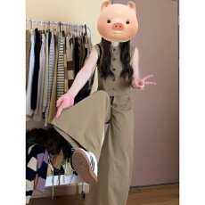 批发复古老钱风休闲运动<b class='q'>套装</b>女夏季气质显瘦宽松无袖背心阔腿裤两件套