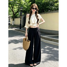 批发韩系时尚甜美风运动套装<b class='q'>女</b>夏季气质斜肩<b class='q'>短袖</b>上衣阔腿裤休闲<b class='q'>两件套</b>