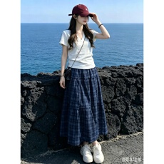 批发时尚休闲<b class='q'>套装</b>女韩系夏季新款设计感V领短袖上衣<b class='q'>格子</b>半身裙两件套