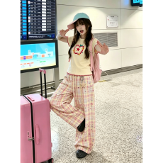 批发韩系甜美休闲运动<b class='q'>套装</b>女夏日多巴胺宽松减龄短袖T恤阔腿裤两件套