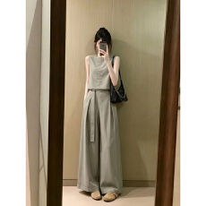 批发轻熟风韩系绝美漂亮无袖上衣宽松阔腿裤<b class='q'>套装</b>女夏季气质穿搭一整套