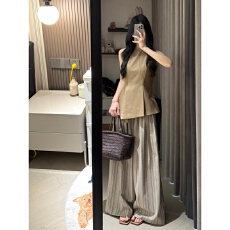 批发韩系设计感运动<b class='q'>套装</b>女夏季显瘦时尚无袖背心上衣阔腿裤休闲两件套