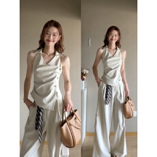 批发韩系高级感运动服<b class='q'>套装</b>女夏季时尚老钱风无袖上衣阔腿裤休闲两件套