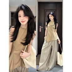 批发美式炸街运动<b class='q'>套装</b>女夏季时尚高级感无袖背心上衣阔腿裤<b class='q'>休闲</b>两件套