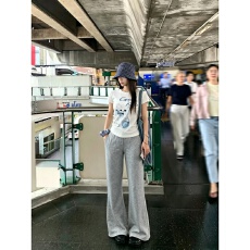 批发韩系休闲<b class='q'>运动服</b>套装女夏季猫咪修身正肩短袖<b class='q'>T</b><b class='q'>恤</b>微喇叭长裤两件套