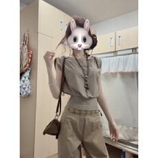 批发韩系穿搭一整套女夏季新款简约收腰显瘦无袖上衣条纹阔腿裤两件套