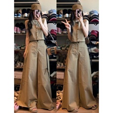 批发港风复古运动服套装女夏季<b class='q'>时尚</b>炸街马甲背心工装阔腿裤休闲两件套