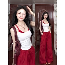 批发美式炸街运动套装女<b class='q'>夏</b>季时尚辣妹假两件吊带背心阔腿裤休闲两件套