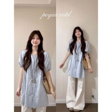 批发韩系减龄少女休闲<b class='q'>运动服</b>套装女夏季慵懒小清新波点衬衫长裤两件套