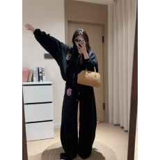 批发美式高街休闲运动服套装女秋季洋气宽松时尚开衫卫衣慵懒风两件套