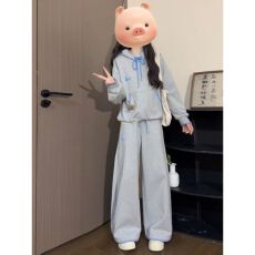 批发日系慵懒风<b class='q'>休闲</b><b class='q'>运动服</b>套装女秋季韩版新款宽松连帽卫衣长裤两件套
