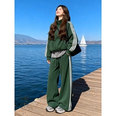 批发慵懒风运动套装女春<b class='q'>秋</b>新款连帽卫衣阔腿裤两件套显瘦休闲套装