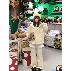 批发元气少女兔耳朵连帽卫衣套装女秋季宽松休闲高腰屁帘直筒裤两件套