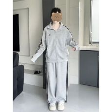 批发美式休闲运动套装女春秋季新款时尚立领宽松<b class='q'>卫衣</b>外套阔腿裤两件套