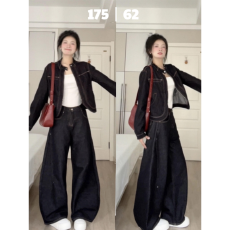秋季巨好看的休闲运动服套装女cleanfit牛仔外套阔腿裤时尚两件套