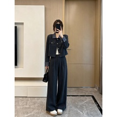 批发轻熟高知小香风深灰色休闲时尚西装套装女春秋减龄阔腿裤两件套装