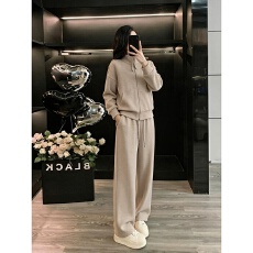 批发休闲立领拉链外套<b class='q'>运动</b>套装女春秋季宽松<b class='q'>显瘦</b>时尚潮流阔腿裤两件套