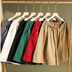 批发纯棉 复古纯色工<b class='q'>装</b>阔腿短<b class='q'>裤</b>女夏季<b class='q'>大码</b>宽松显瘦百搭五分<b class='q'>裤</b>