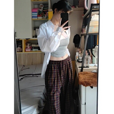 批发原版面料 美拉德风复古<b class='q'>格子</b>休闲<b class='q'>裤</b>女秋冬高腰显瘦垂感直筒<b class='q'>裤</b>