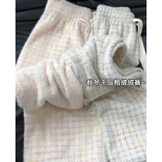 批发千鸟格阔腿裤女秋冬款高腰慵懒宽松显瘦加绒休闲直筒裤