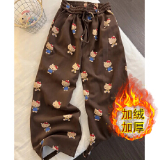批发薄款/加绒复合超柔 韩版可爱印花休闲阔腿裤<b class='q'>女</b>秋冬新款慵懒