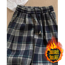 批发薄款/加绒复合超柔 复古格子休闲<b class='q'>裤</b>女秋冬<b class='q'>新款</b>宽松阔腿<b class='q'>裤</b>