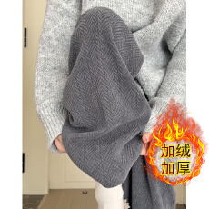 批发原版提花雪尼尔面料 灰色人字纹阔腿裤<b class='q'>女</b>秋冬加绒直筒裤