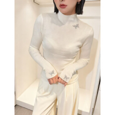 蝴蝶半高领长袖针织衫女秋冬2025新款时尚打底衫修身内搭上衣
