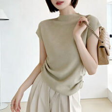 批发设计感小飞袖冰丝针织衫短袖t恤春夏新款韩版宽松SK正肩别致上衣