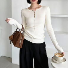 批发美式镂空小心机针织衫初春季内搭修身打底衫设计SK感显瘦长袖上衣