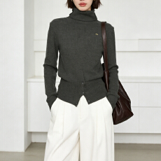 批发灰色高领长袖毛衣针织衫春秋小个子高级感内搭鸿打底衫短款上衣