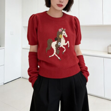 批发红色套头针织衫马年本命年毛衣款2026新款春LW节加厚新年穿搭上衣